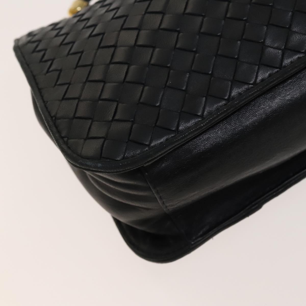 BOTTEGA VENETA INTRECCIATO Shoulder Bag Leather Navy Gold Auth 140642