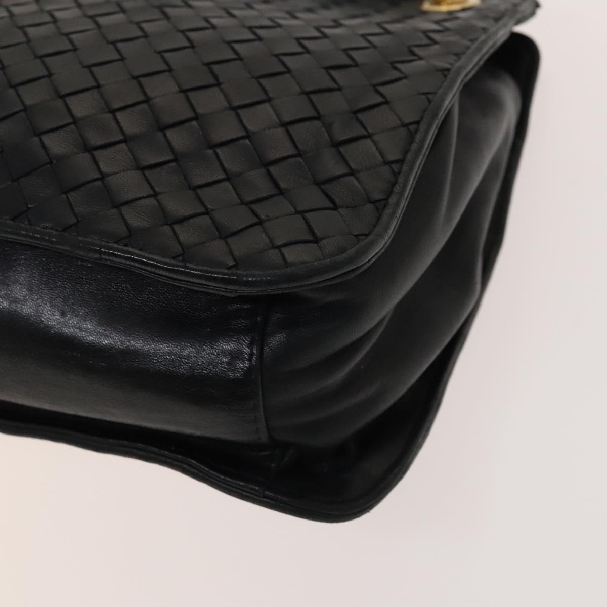 BOTTEGA VENETA INTRECCIATO Shoulder Bag Leather Navy Gold Auth 140642