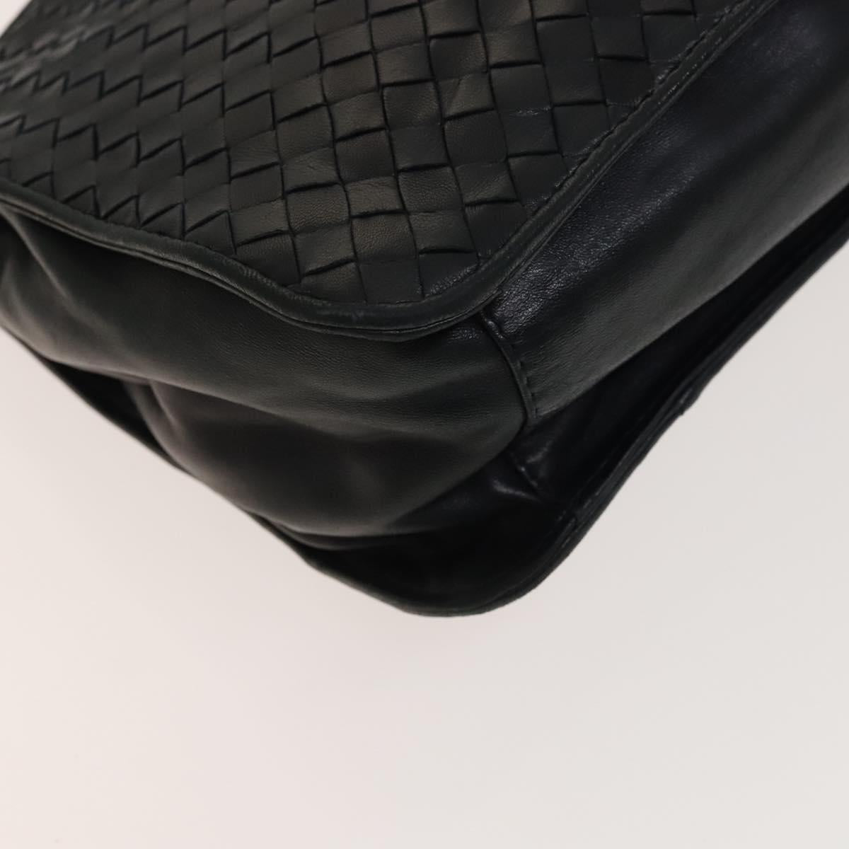 BOTTEGA VENETA INTRECCIATO Shoulder Bag Leather Navy Gold Auth 140642