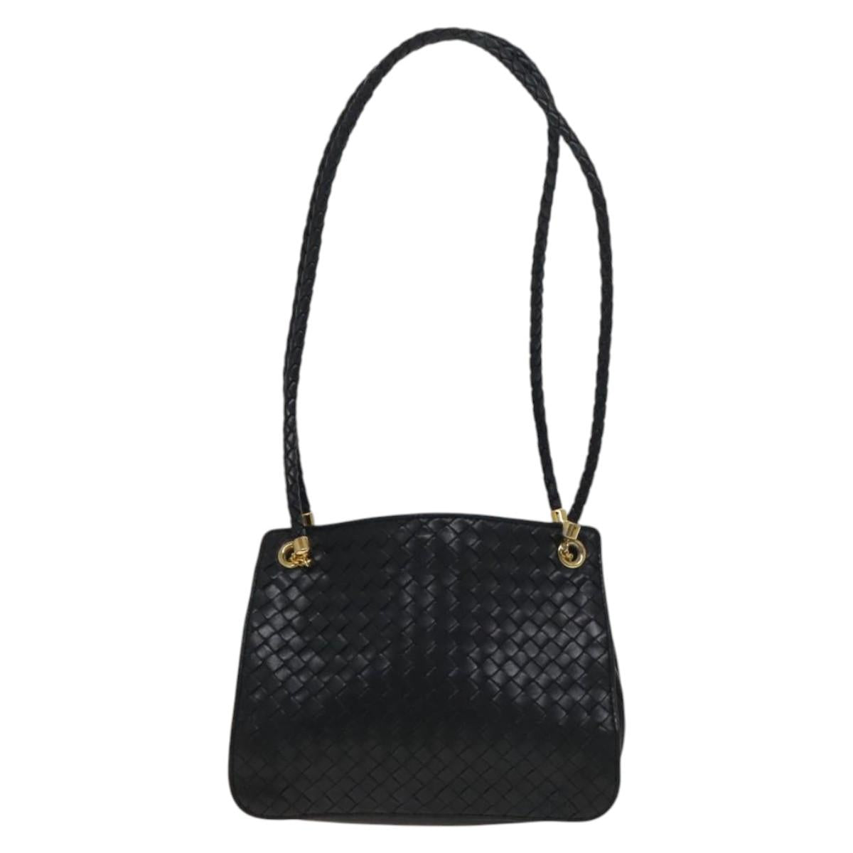 BOTTEGA VENETA INTRECCIATO Shoulder Bag Leather Navy Gold Auth 140642