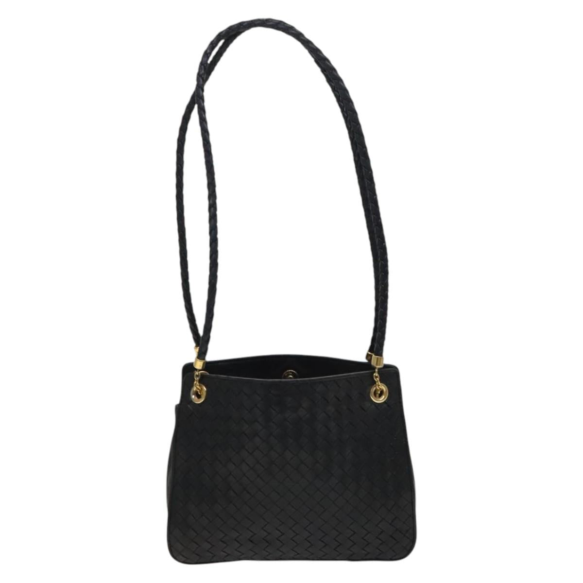 BOTTEGA VENETA INTRECCIATO Shoulder Bag Leather Navy Gold Auth 140642