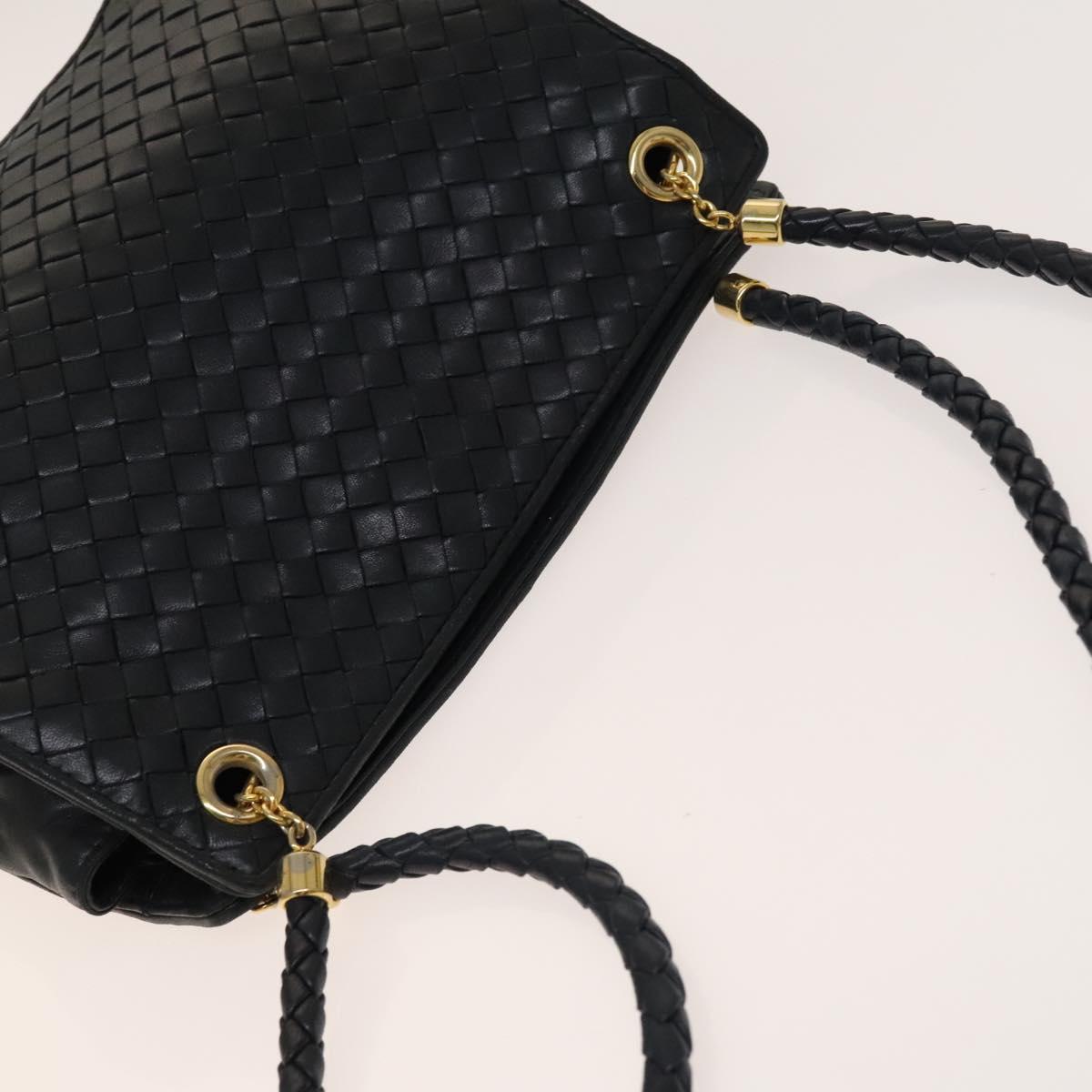 BOTTEGA VENETA INTRECCIATO Shoulder Bag Leather Navy Gold Auth 140642