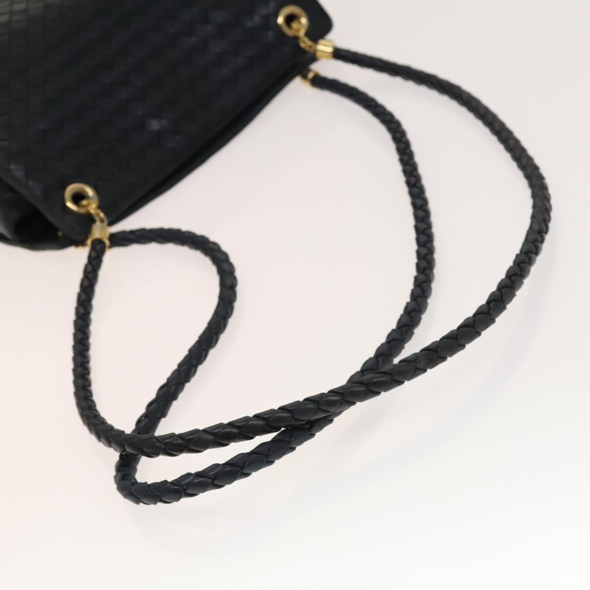 BOTTEGA VENETA INTRECCIATO Shoulder Bag Leather Navy Gold Auth 140642