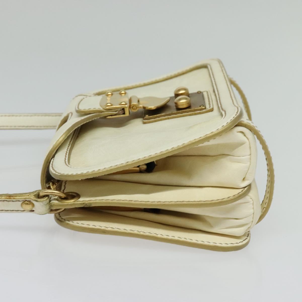 Miu Miu Shoulder Bag Leather White Gold Auth 140643