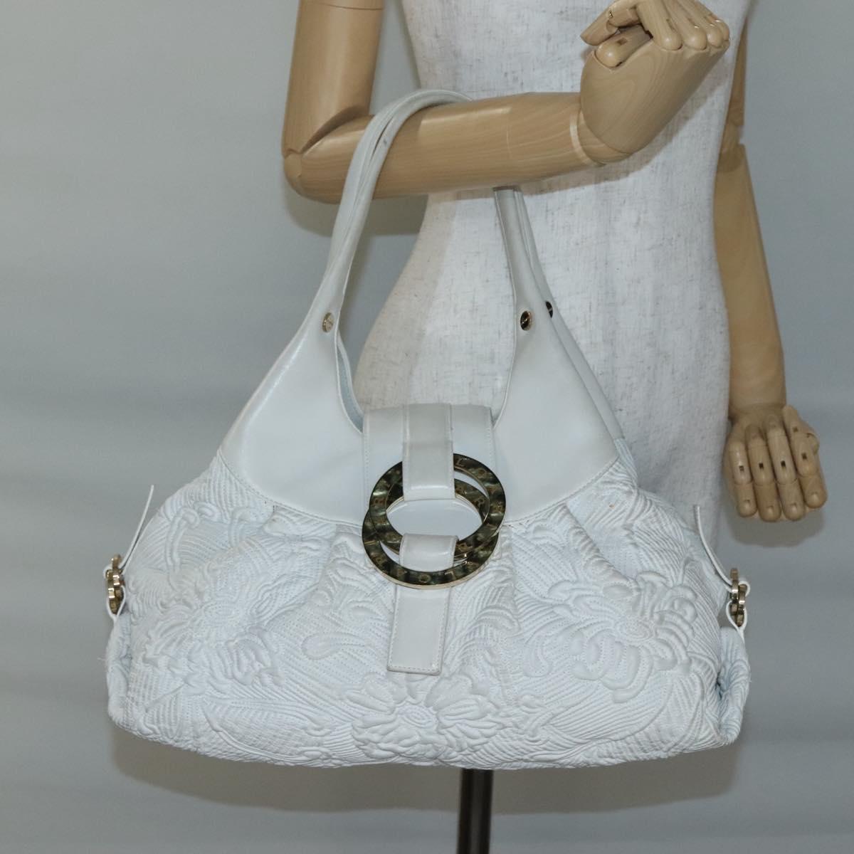 BVLGARI Chandra Shoulder Bag Leather White Gold Auth 140646