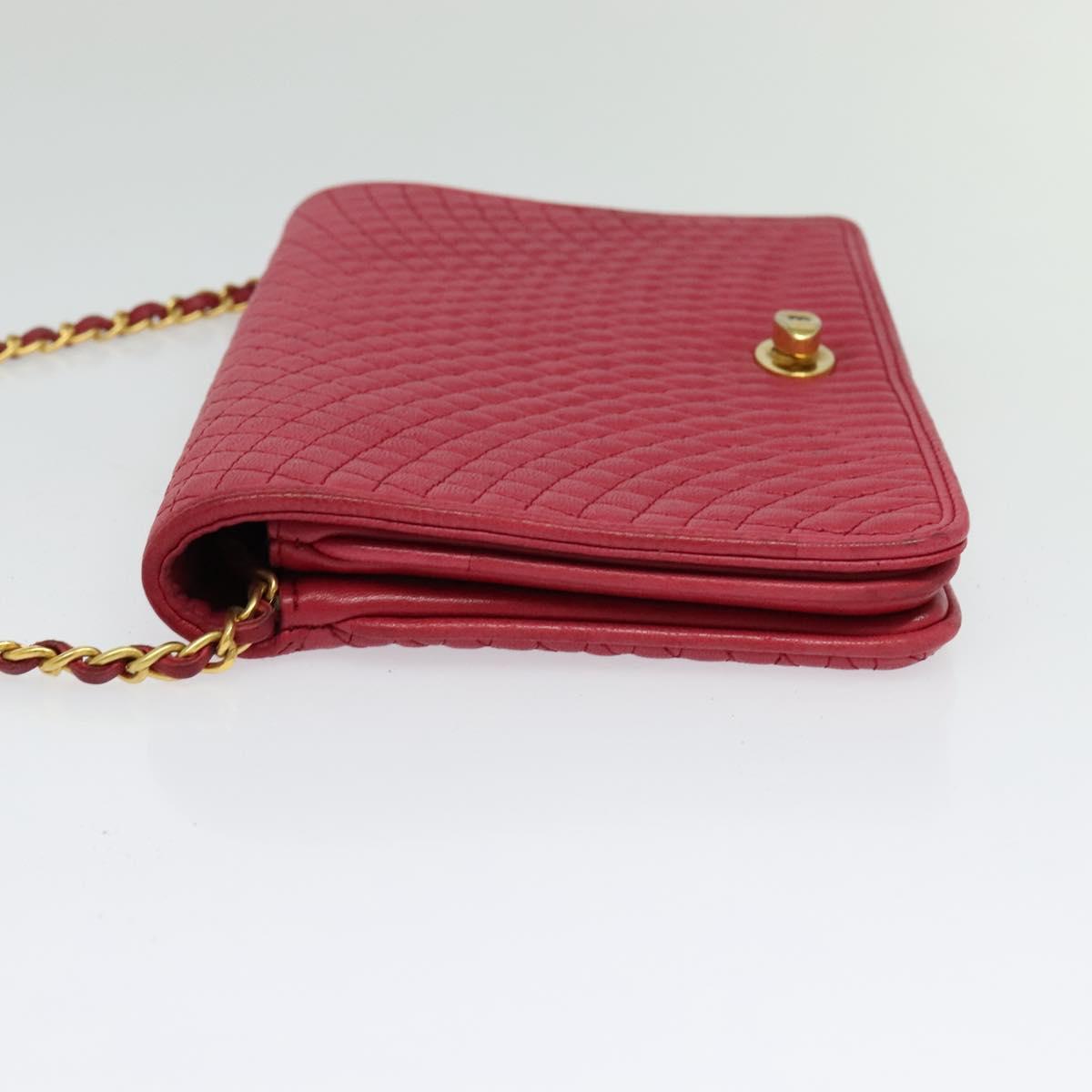 BALLY Chain Shoulder Bag Leather Red Gold Auth 140668