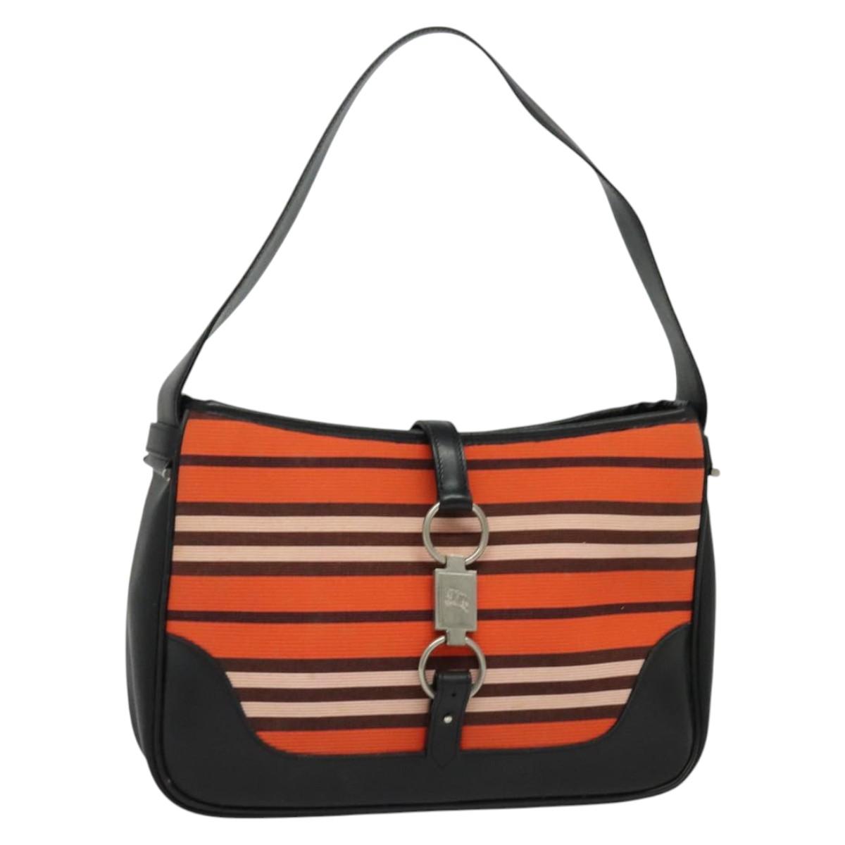 BURBERRY Blue Label Shoulder Bag Canvas Orange Silver Auth 140671