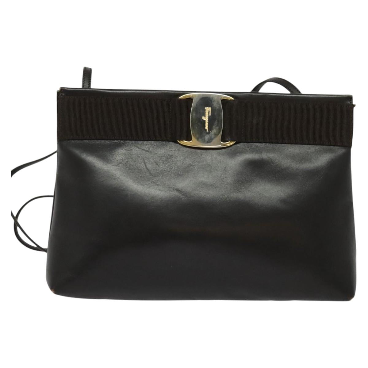 Salvatore Ferragamo Vala Shoulder Bag Leather Brown Gold Auth 140673