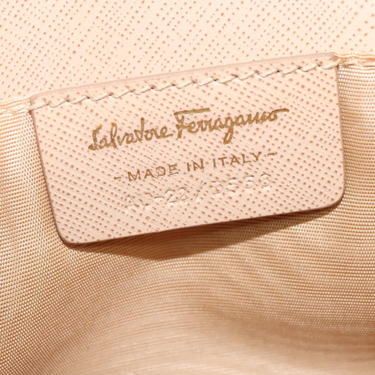 Salvatore Ferragamo Chain Vala Shoulder Bag Leather Beige Gold Auth 140674
