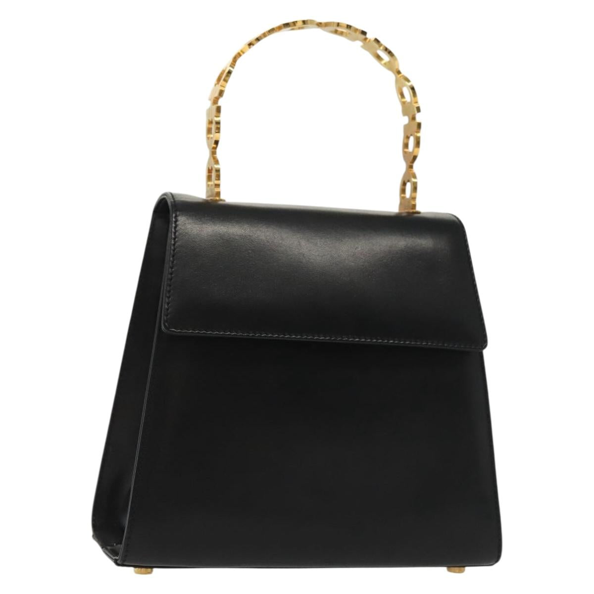 Salvatore Ferragamo Gancini Hand Bag Leather Black Gold Auth 140675