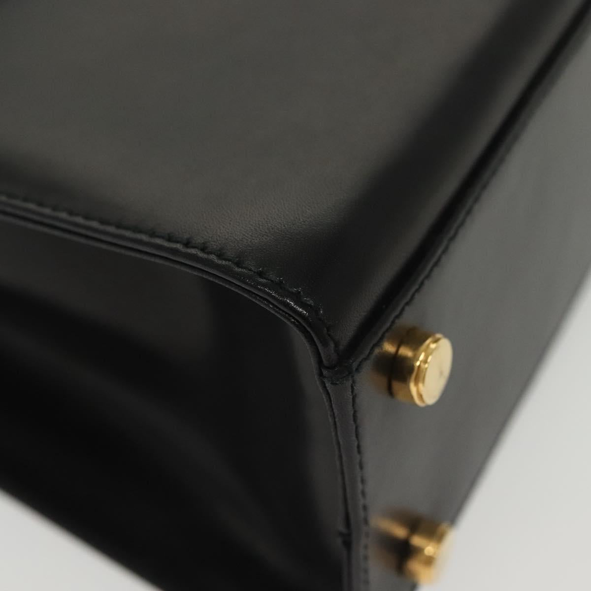 Salvatore Ferragamo Gancini Hand Bag Leather Black Gold Auth 140675