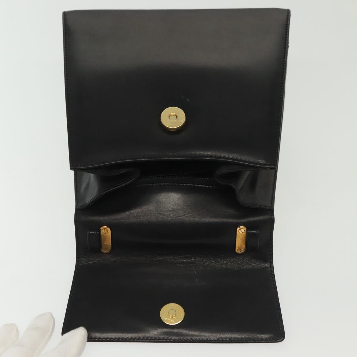 Salvatore Ferragamo Gancini Hand Bag Leather Black Gold Auth 140675