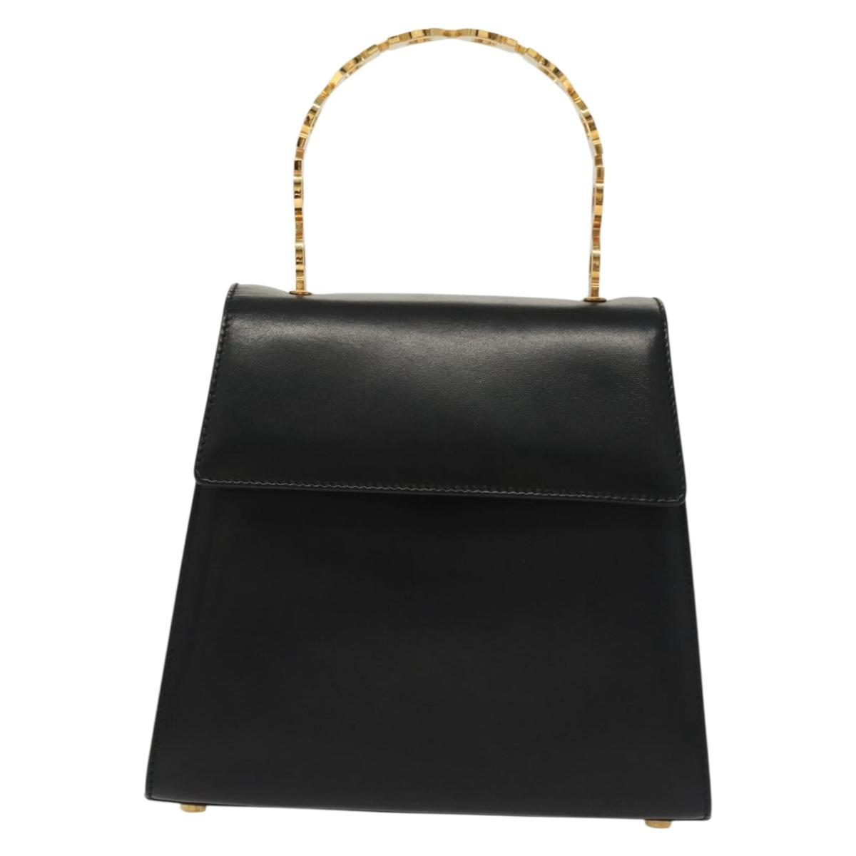 Salvatore Ferragamo Gancini Hand Bag Leather Black Gold Auth 140675