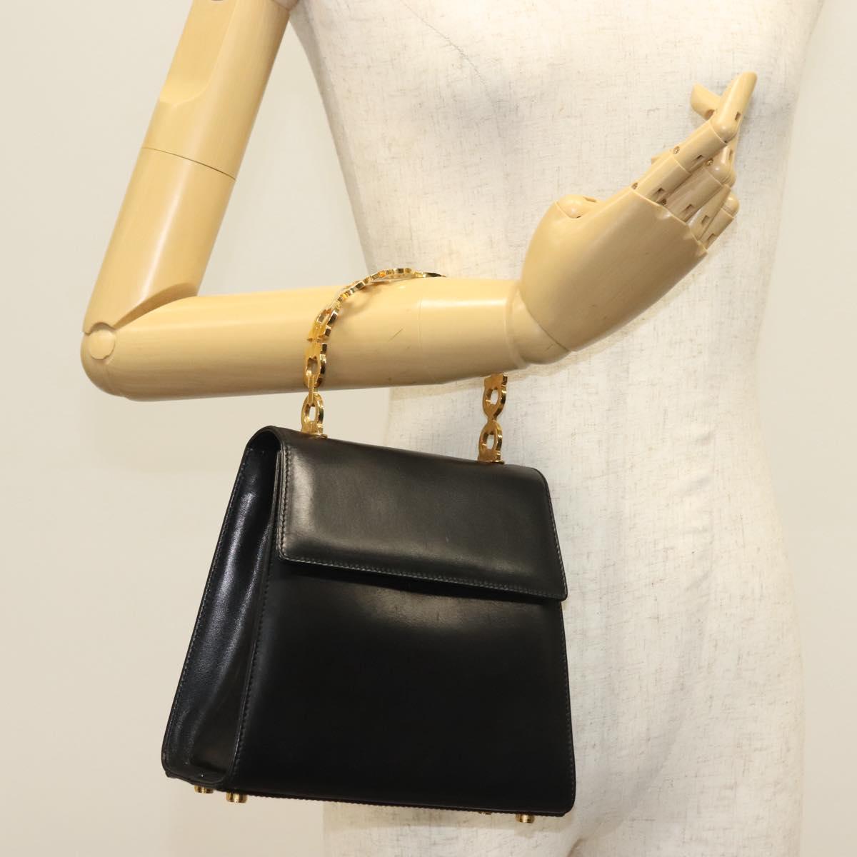 Salvatore Ferragamo Gancini Hand Bag Leather Black Gold Auth 140675