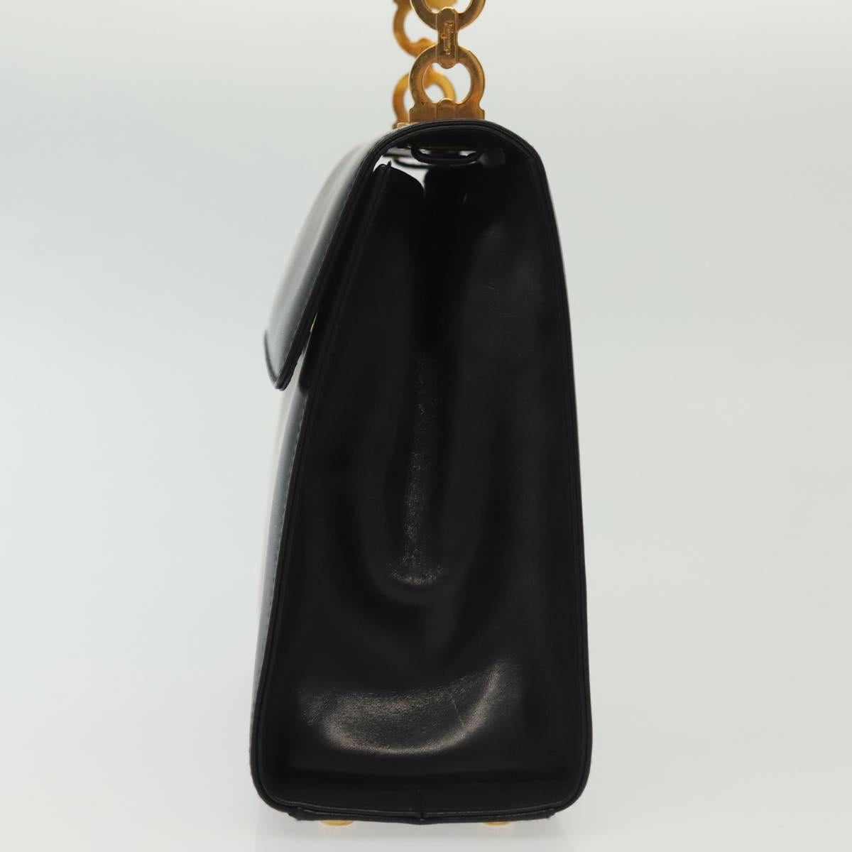 Salvatore Ferragamo Gancini Hand Bag Leather Black Gold Auth 140675