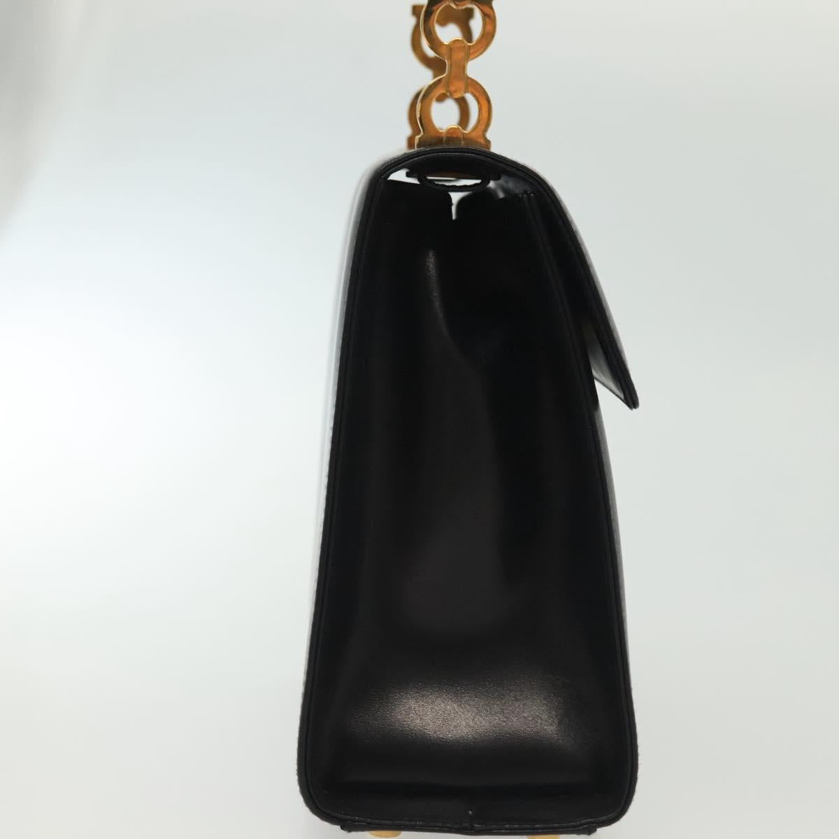 Salvatore Ferragamo Gancini Hand Bag Leather Black Gold Auth 140675