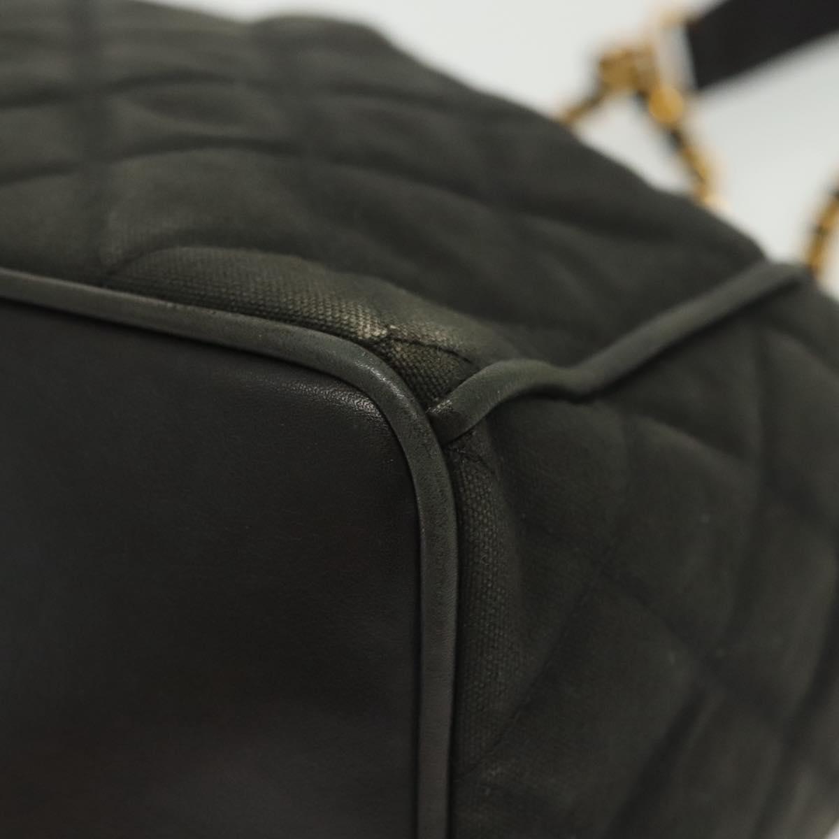 CHANEL Matelasse Shoulder Bag Canvas Black Gold CC Auth 140683