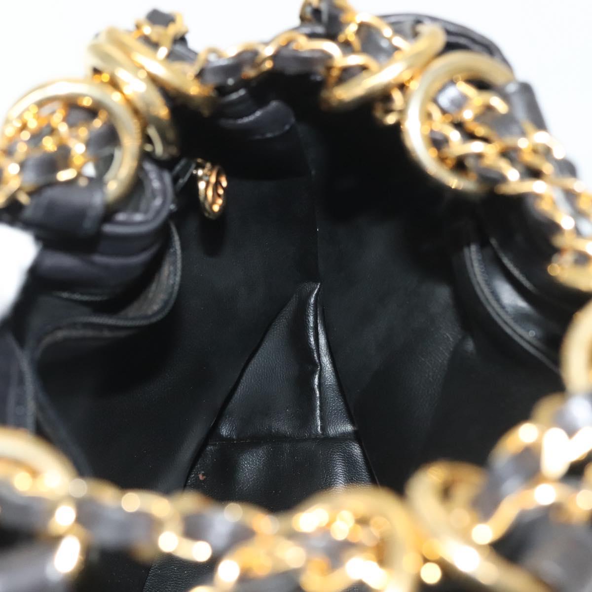 CHANEL Matelasse Shoulder Bag Canvas Black Gold CC Auth 140683