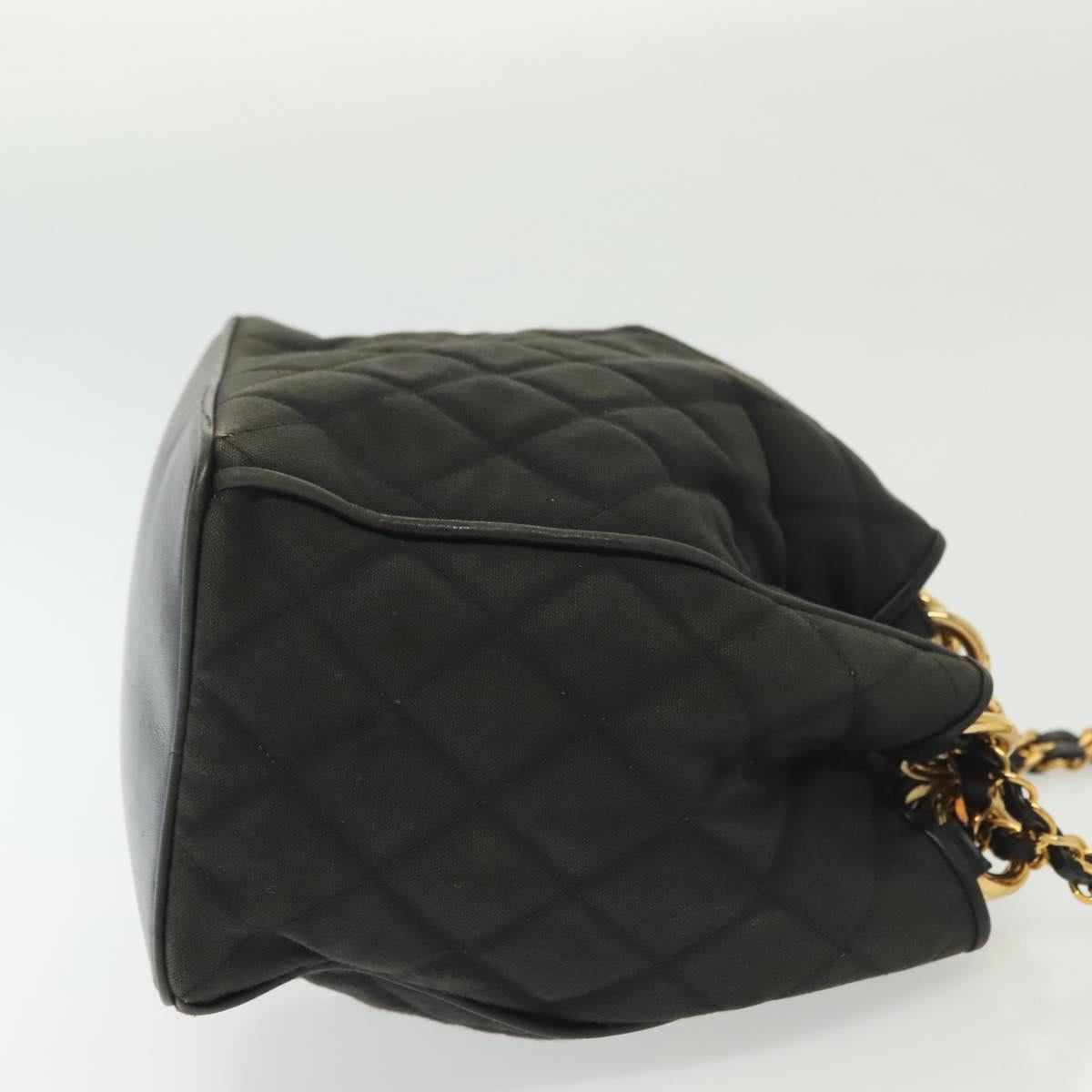 CHANEL Matelasse Shoulder Bag Canvas Black Gold CC Auth 140683