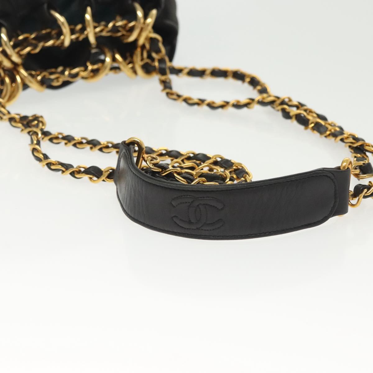 CHANEL Matelasse Shoulder Bag Canvas Black Gold CC Auth 140683