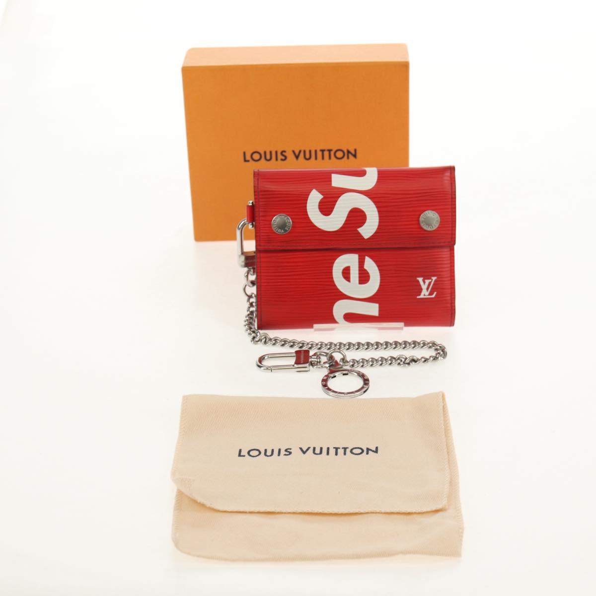 LOUIS VUITTON Epi LV × Supreme Chain Compact Wallet Red M67755 LV Auth 140687M