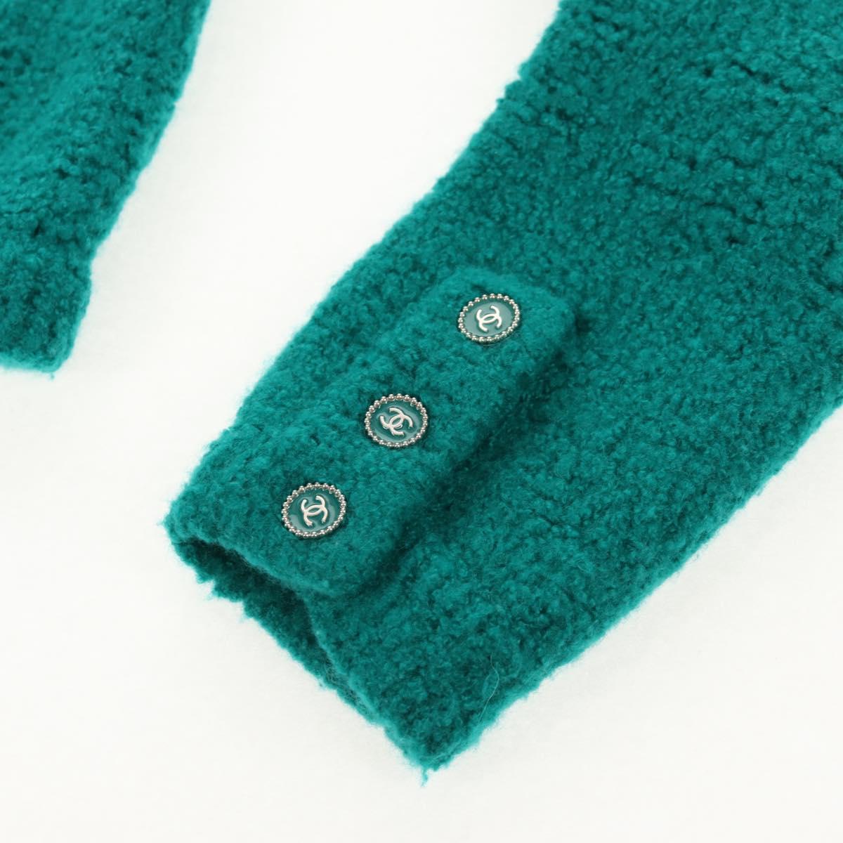 CHANEL Jacket Tweed Green Silver CC Auth 140691M