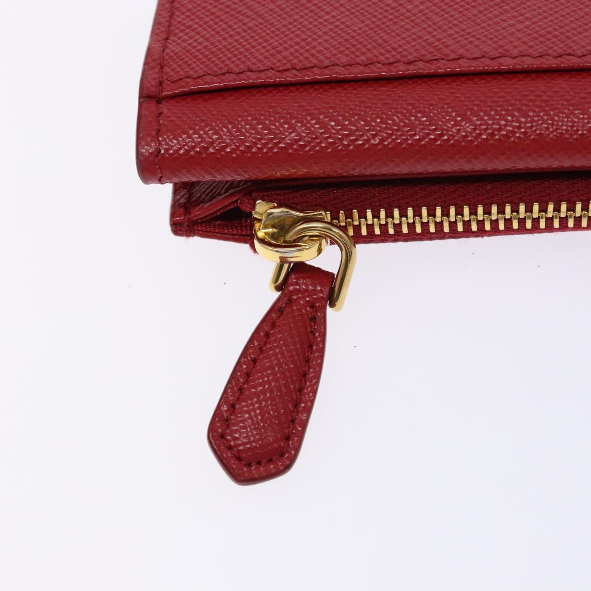 PRADA Card Case Safiano leather Red Gold Auth 140692