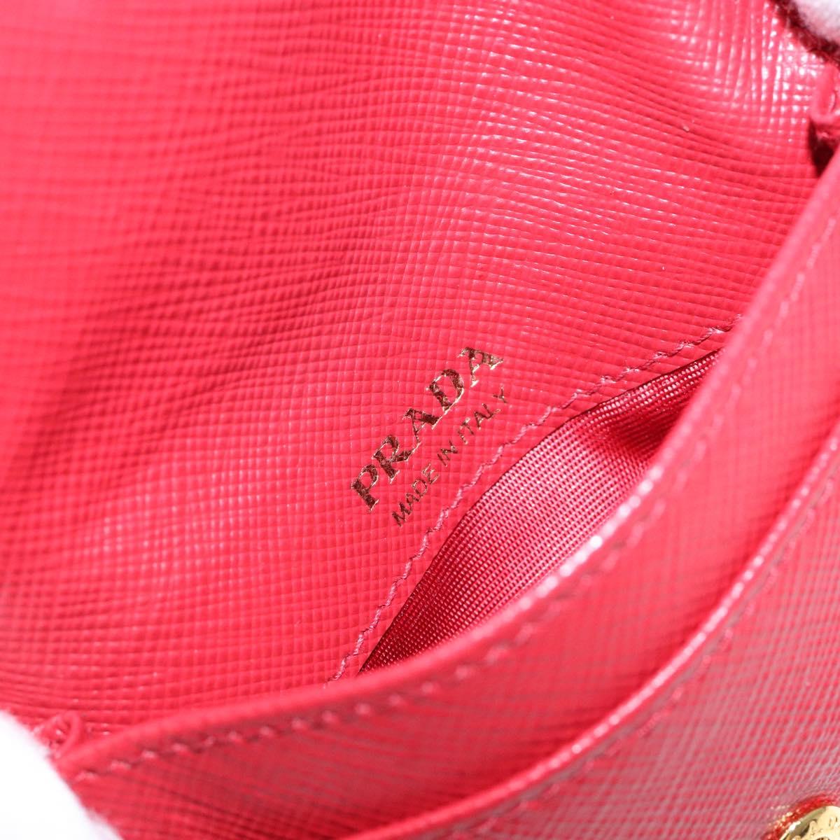PRADA Card Case Safiano leather Red Gold Auth 140692