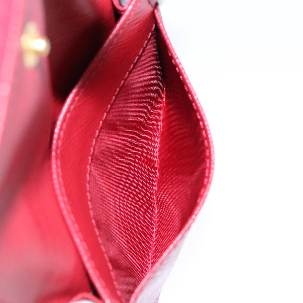 PRADA Card Case Safiano leather Red Gold Auth 140692