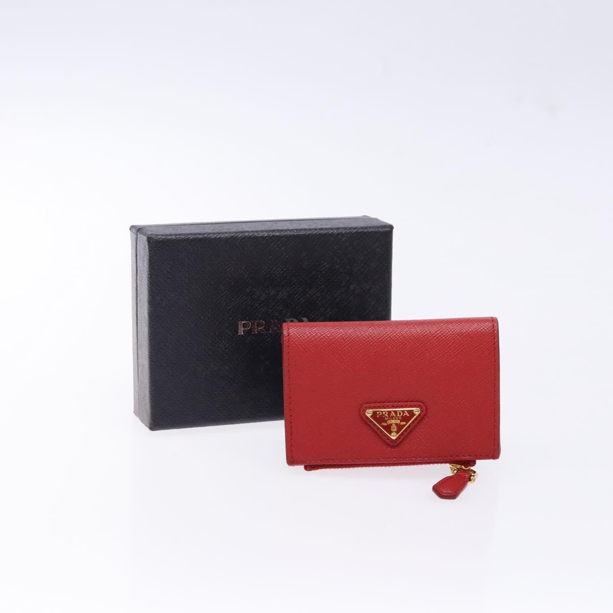 PRADA Card Case Safiano leather Red Gold Auth 140692
