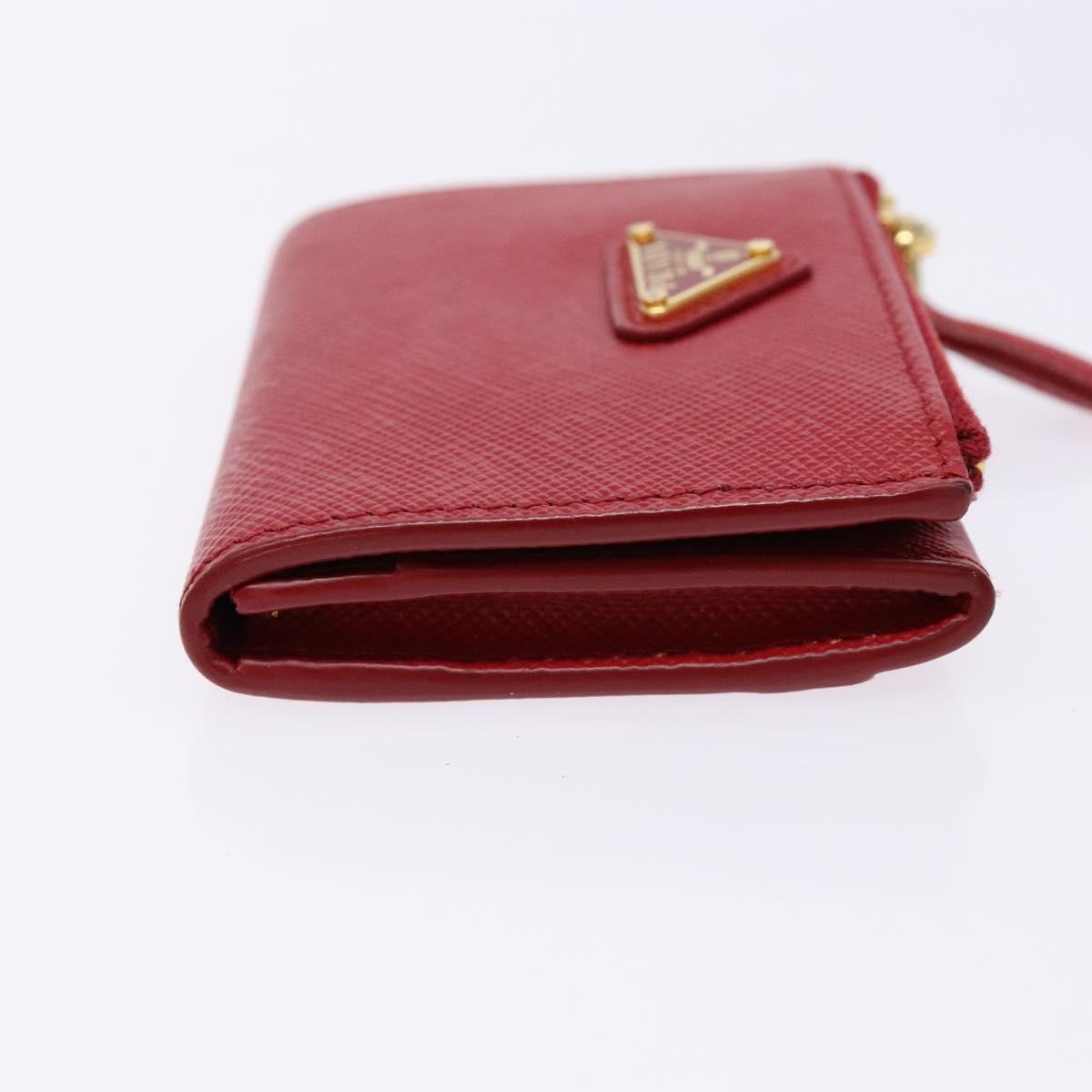 PRADA Card Case Safiano leather Red Gold Auth 140692