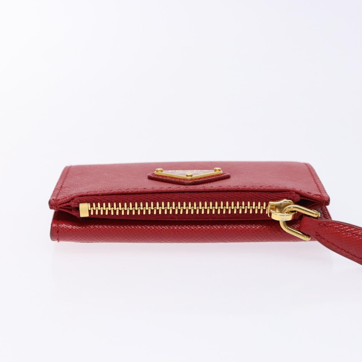 PRADA Card Case Safiano leather Red Gold Auth 140692