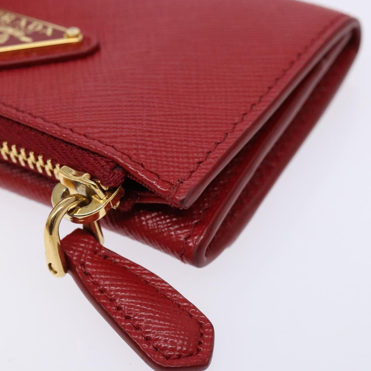 PRADA Card Case Safiano leather Red Gold Auth 140692