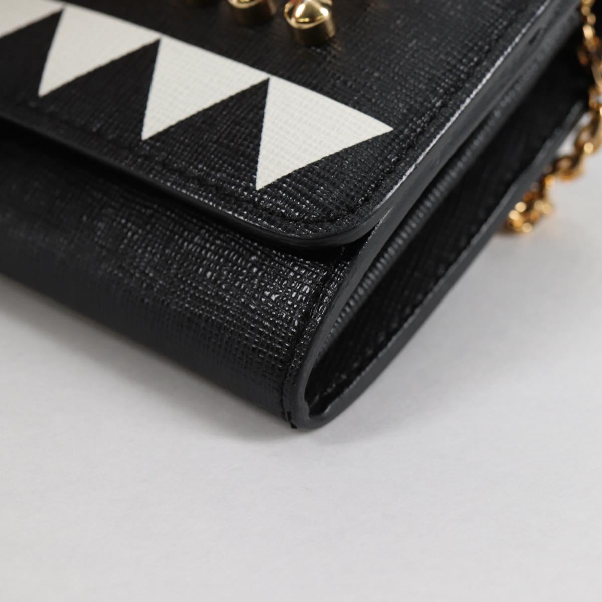 FENDI Chain Long Wallet Leather Black Gold Auth 140694M