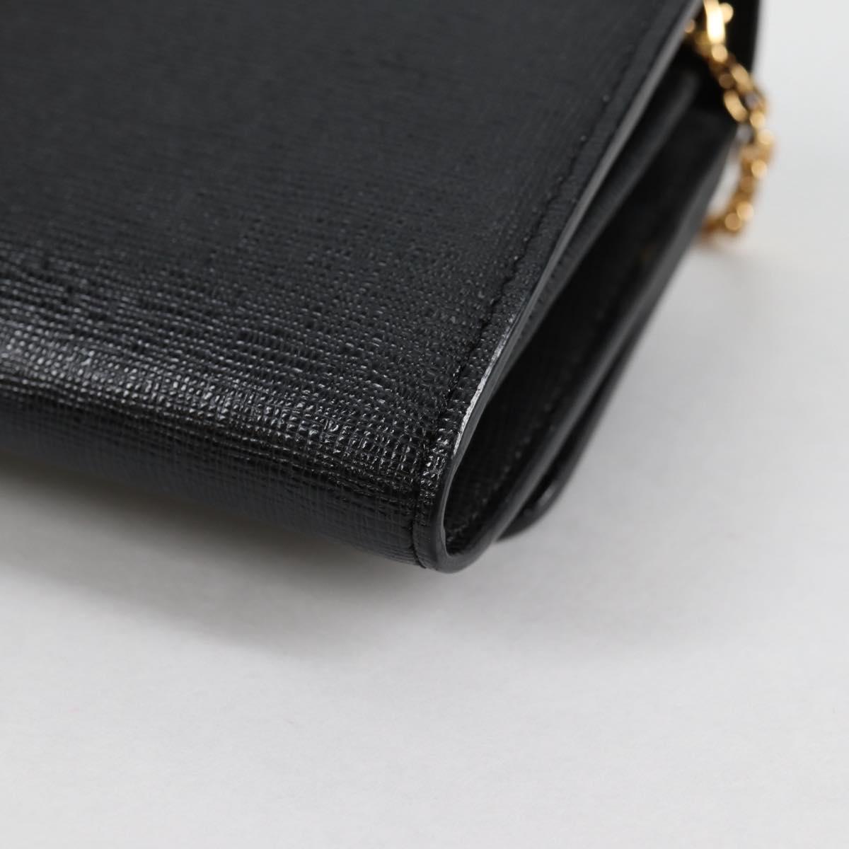 FENDI Chain Long Wallet Leather Black Gold Auth 140694M