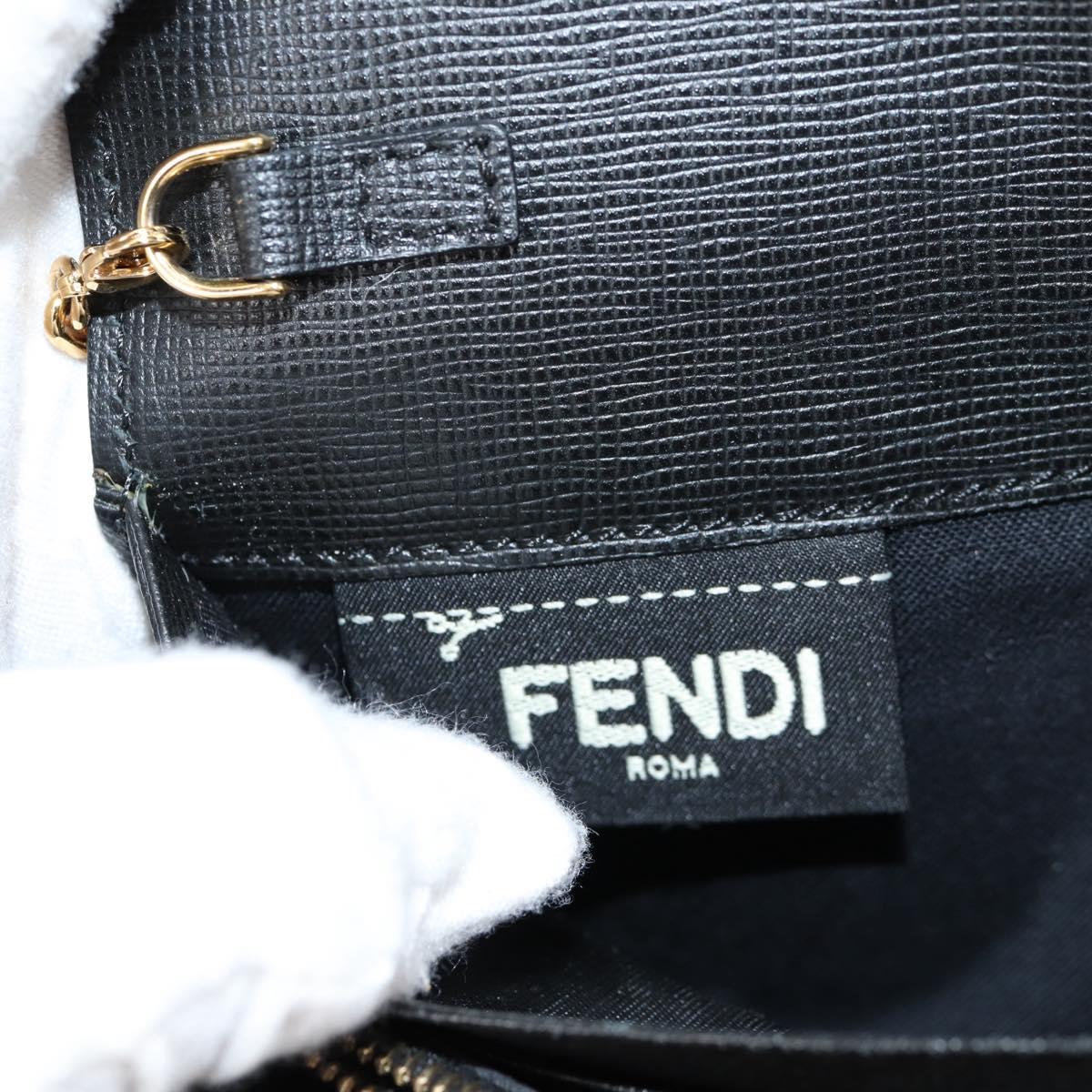 FENDI Chain Long Wallet Leather Black Gold Auth 140694M