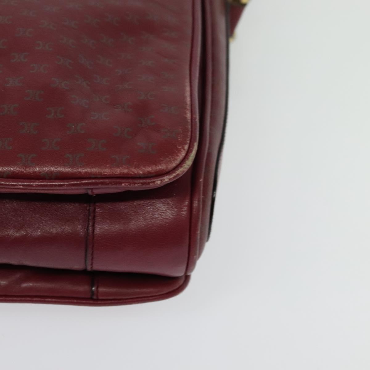 CELINE Macadam Canvas Shoulder Bag Leather Bordeaux Gold Auth 140717