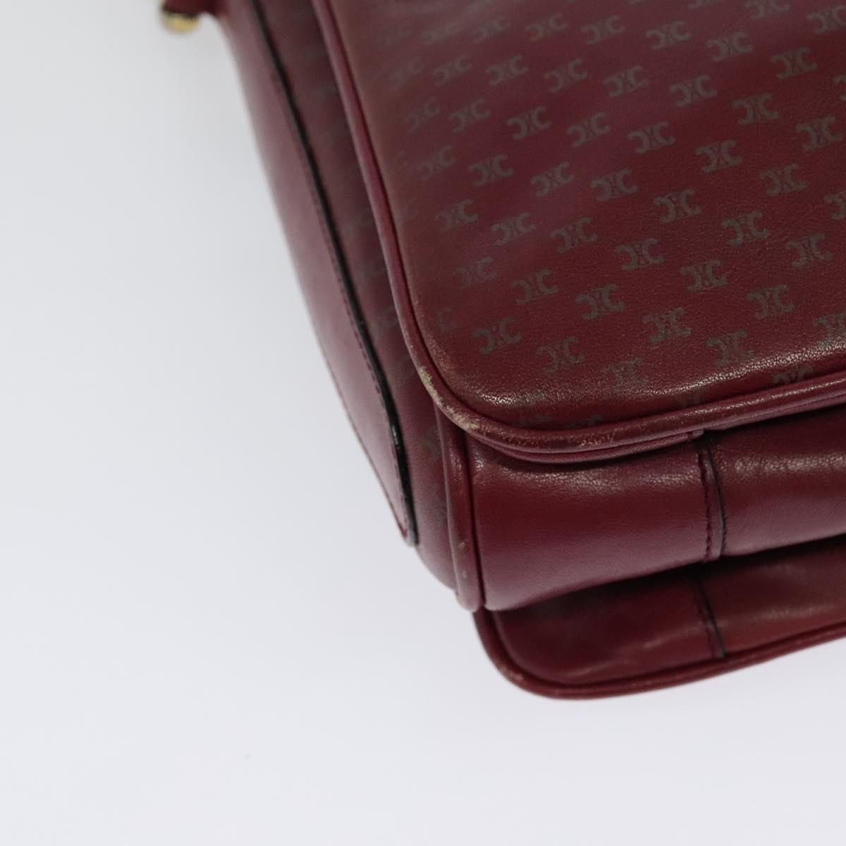 CELINE Macadam Canvas Shoulder Bag Leather Bordeaux Gold Auth 140717
