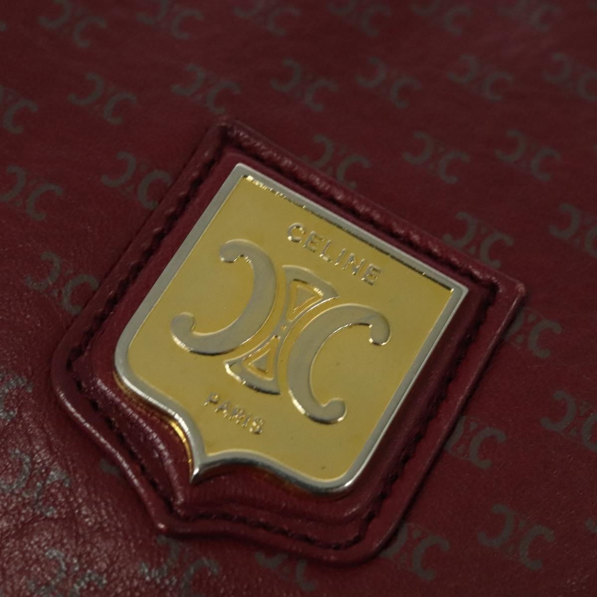 CELINE Macadam Canvas Shoulder Bag Leather Bordeaux Gold Auth 140717