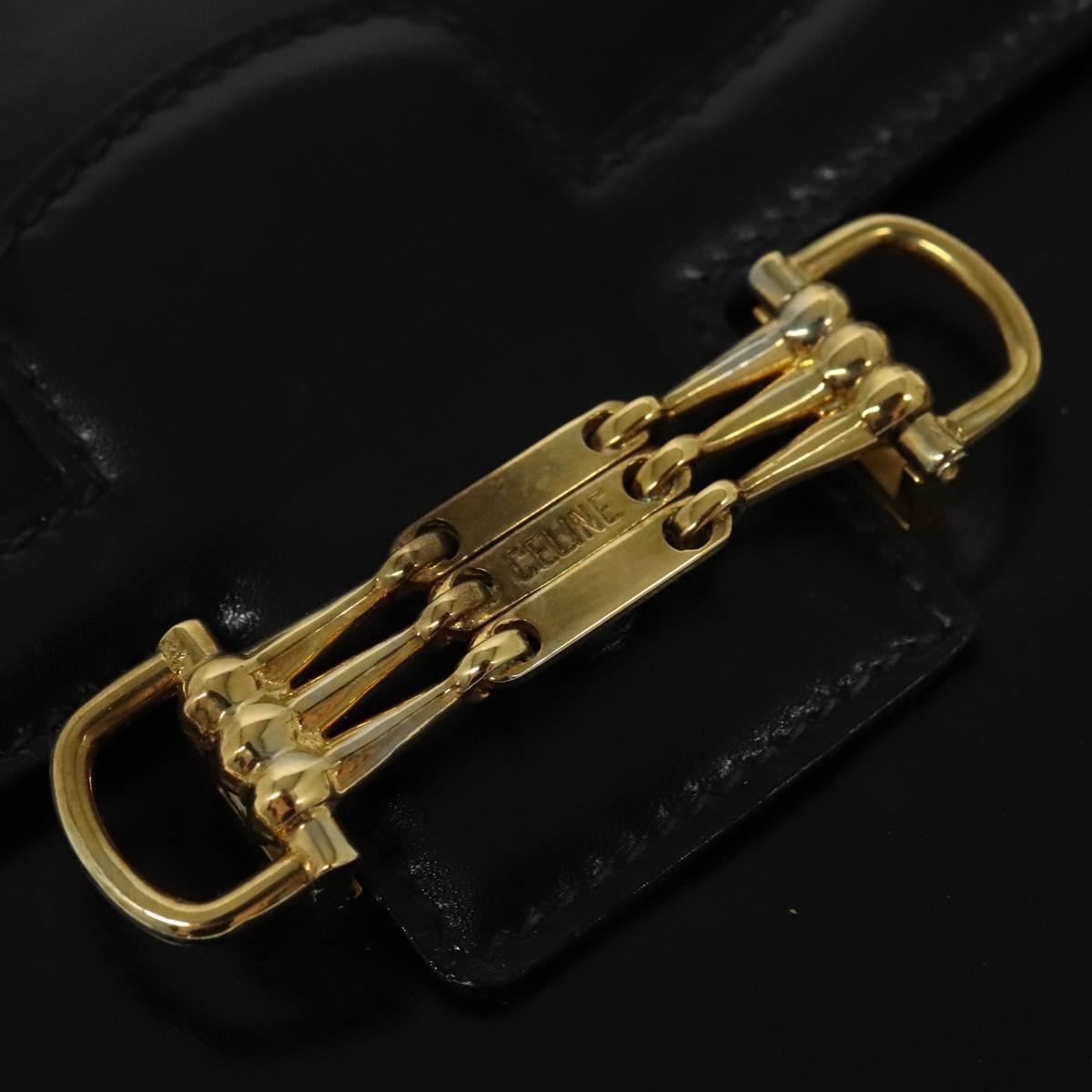 CELINE Shoulder Bag Leather Black Gold Auth 140718