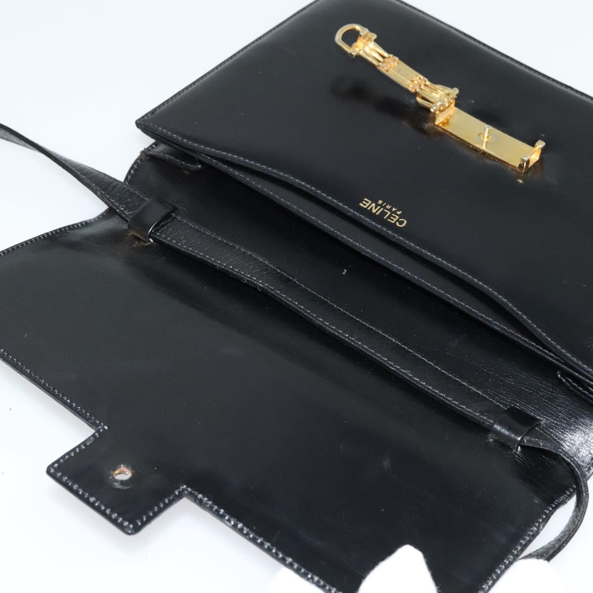 CELINE Shoulder Bag Leather Black Gold Auth 140718