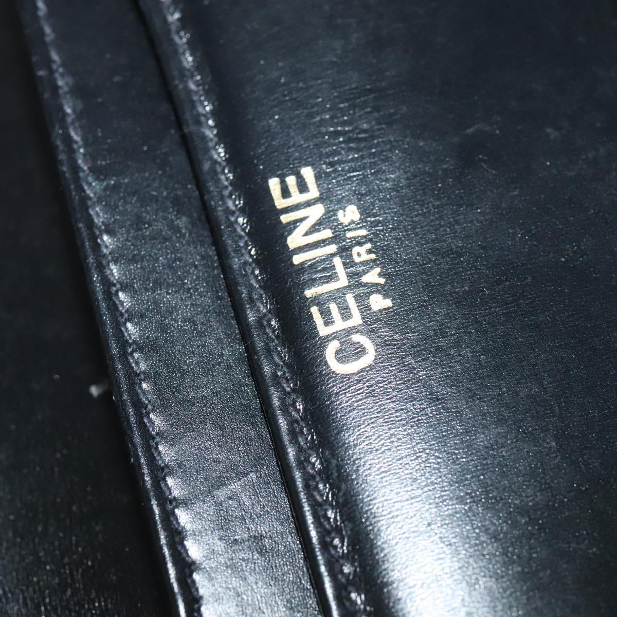 CELINE Shoulder Bag Leather Black Gold Auth 140718