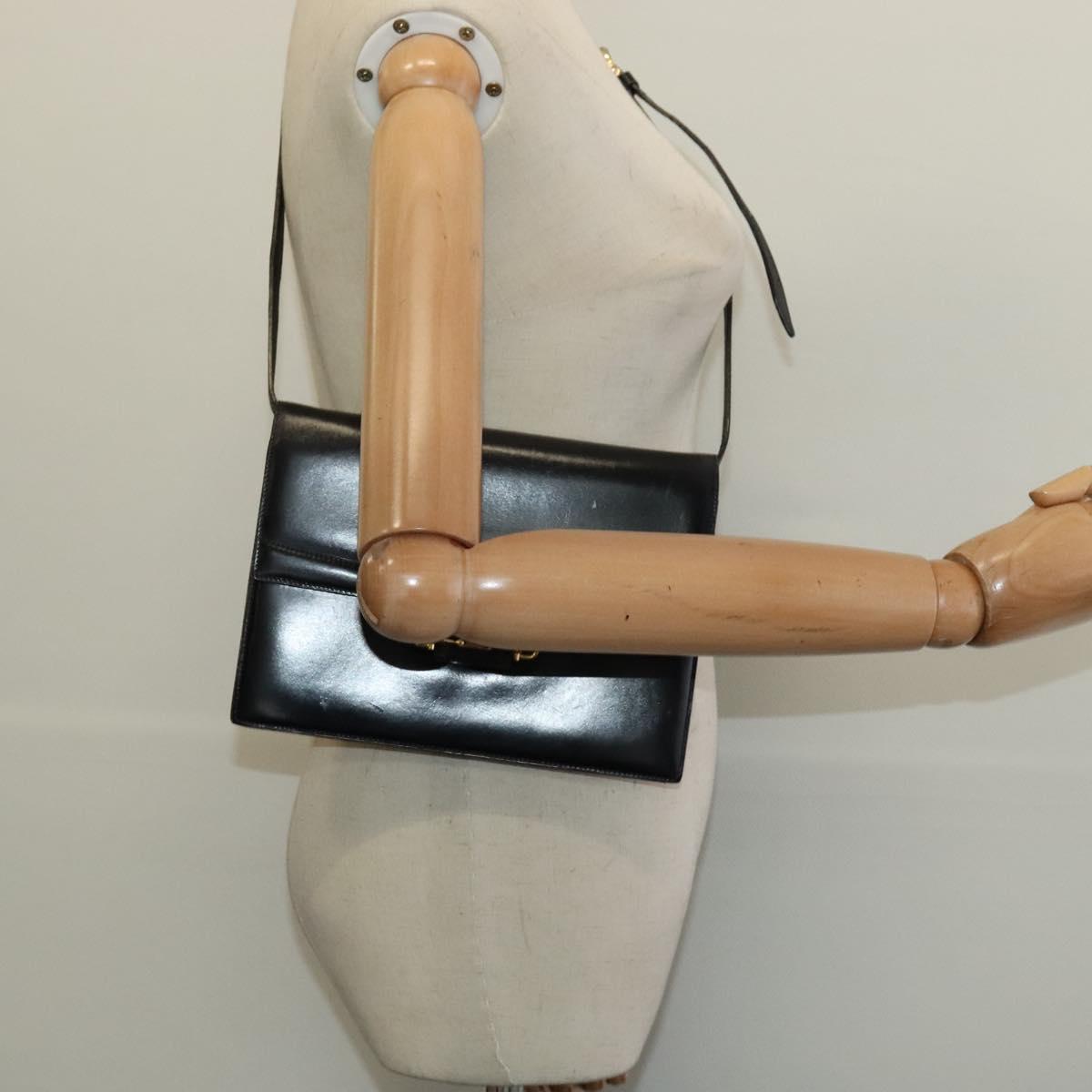 CELINE Shoulder Bag Leather Black Gold Auth 140718