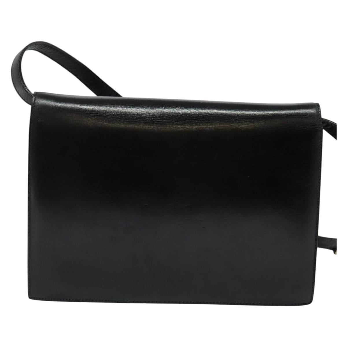 CELINE Shoulder Bag Leather Black Gold Auth 140718