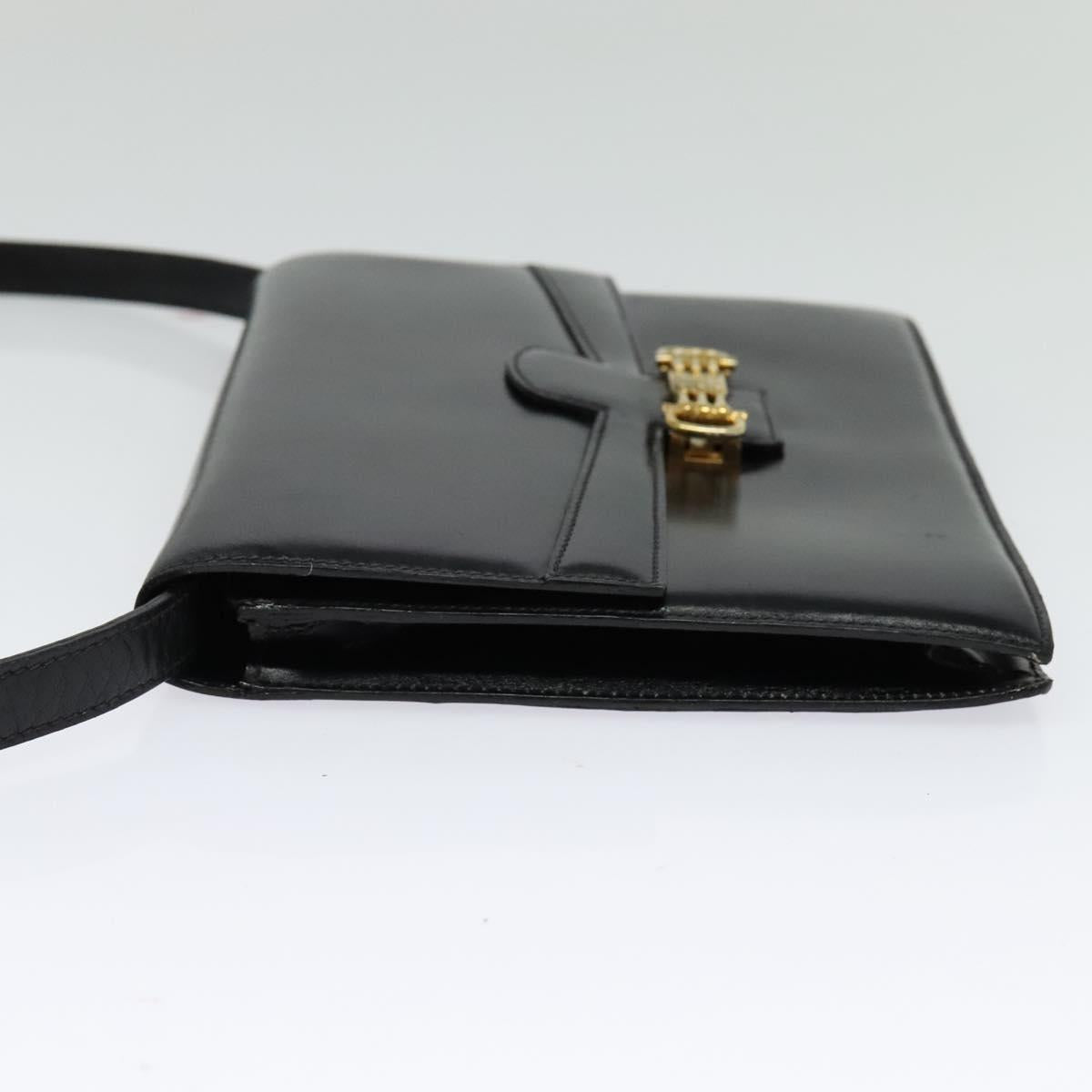 CELINE Shoulder Bag Leather Black Gold Auth 140718