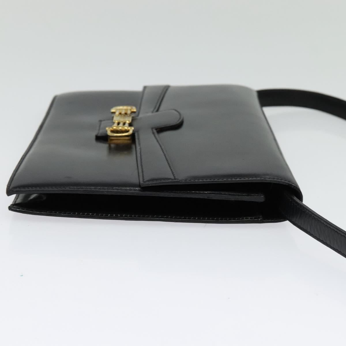 CELINE Shoulder Bag Leather Black Gold Auth 140718