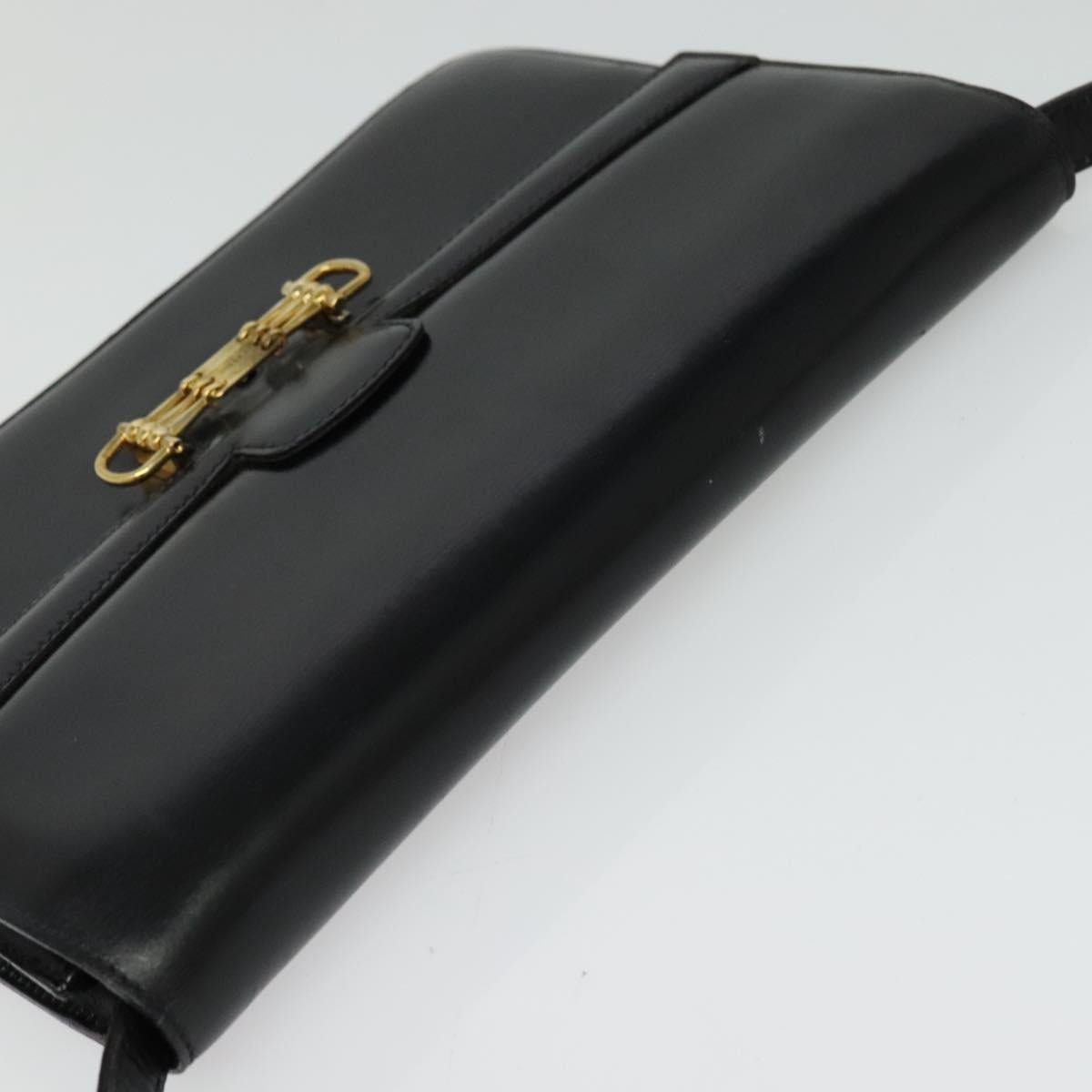 CELINE Shoulder Bag Leather Black Gold Auth 140718
