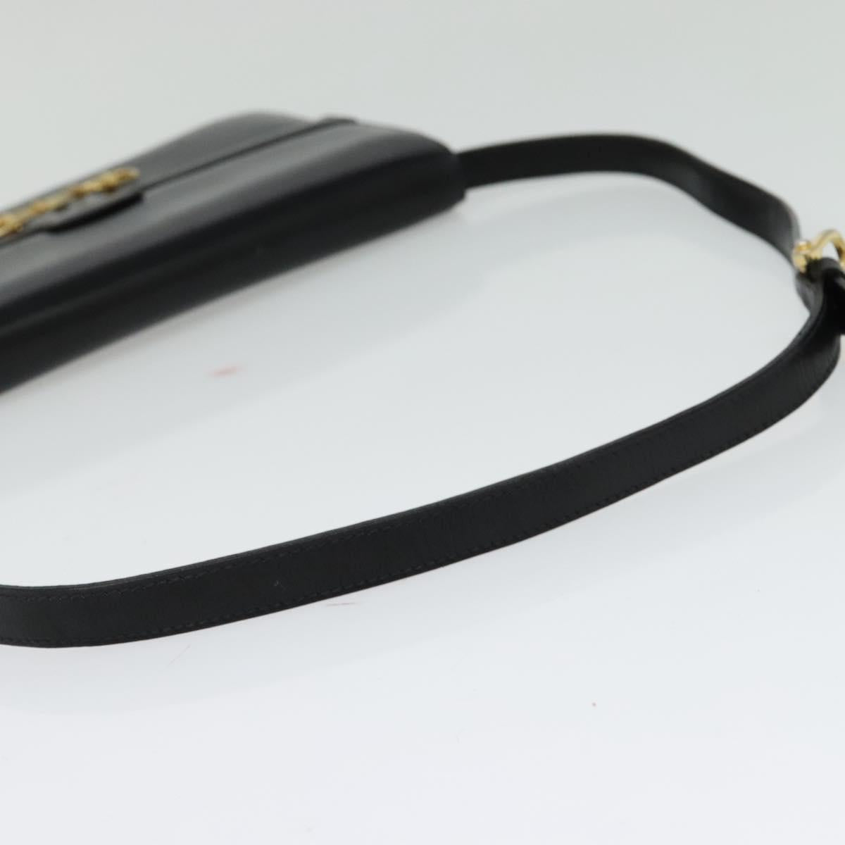 CELINE Shoulder Bag Leather Black Gold Auth 140718
