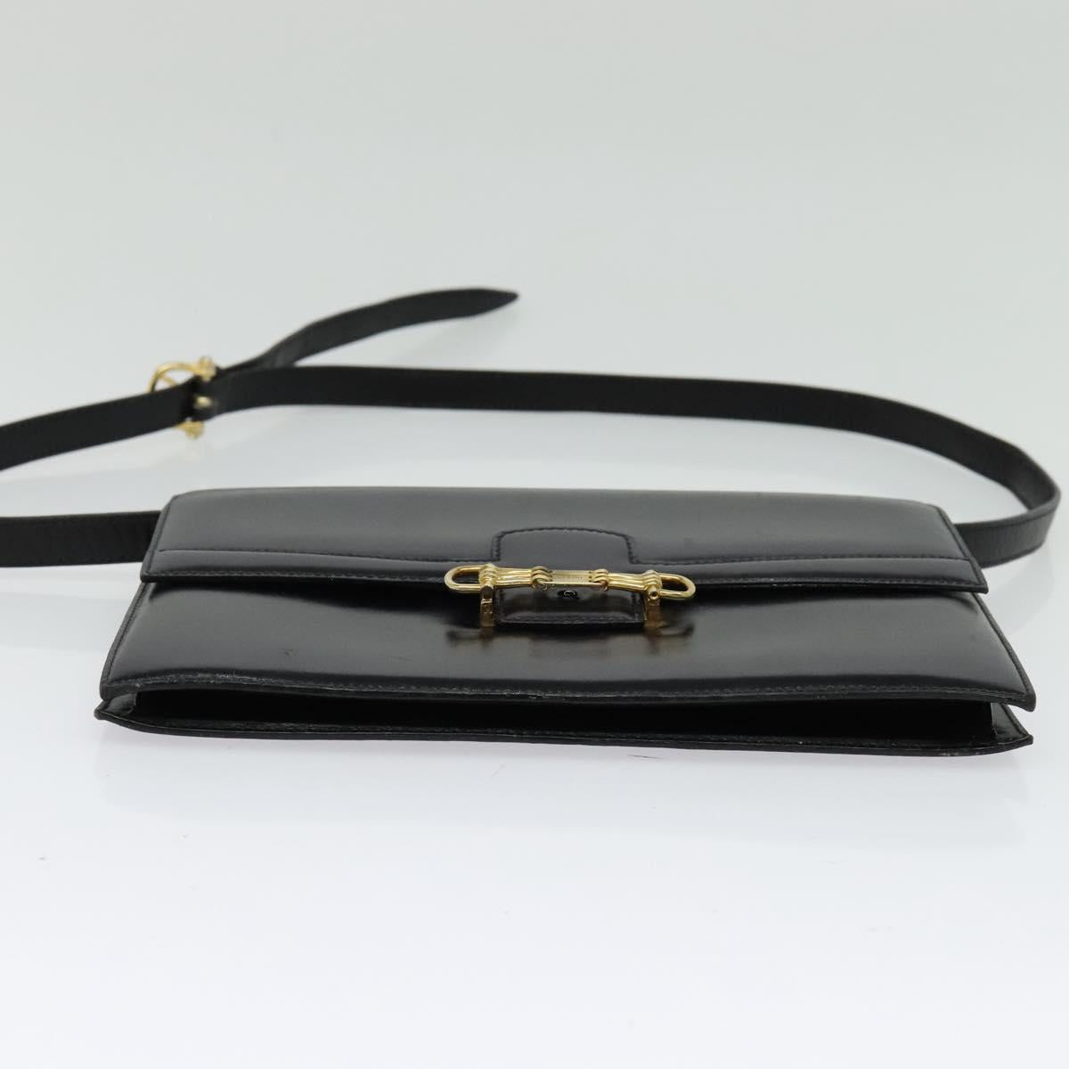 CELINE Shoulder Bag Leather Black Gold Auth 140718