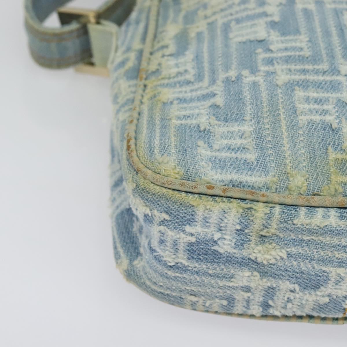 FENDI Zucca Canvas Shoulder Bag Denim Light Blue Gold Auth 140722
